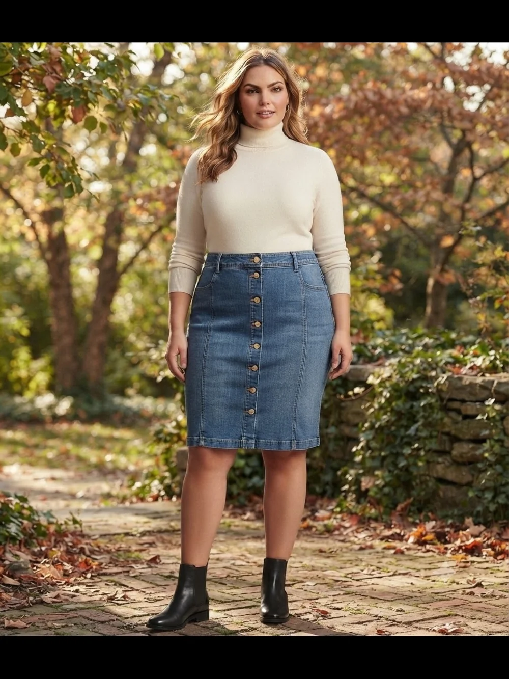 Talbots Button-Front Denim Pencil Skirt - Blue